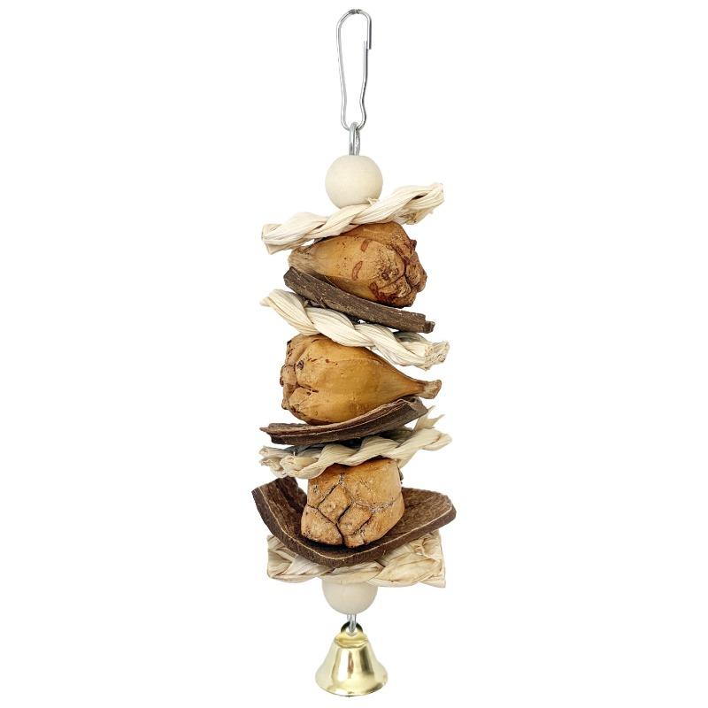 Handmade Parrot Toy Made of Corn Husk, Fur, Coconut Shell, Chewable String, Peony Flower, Phoenix Tiger Skin