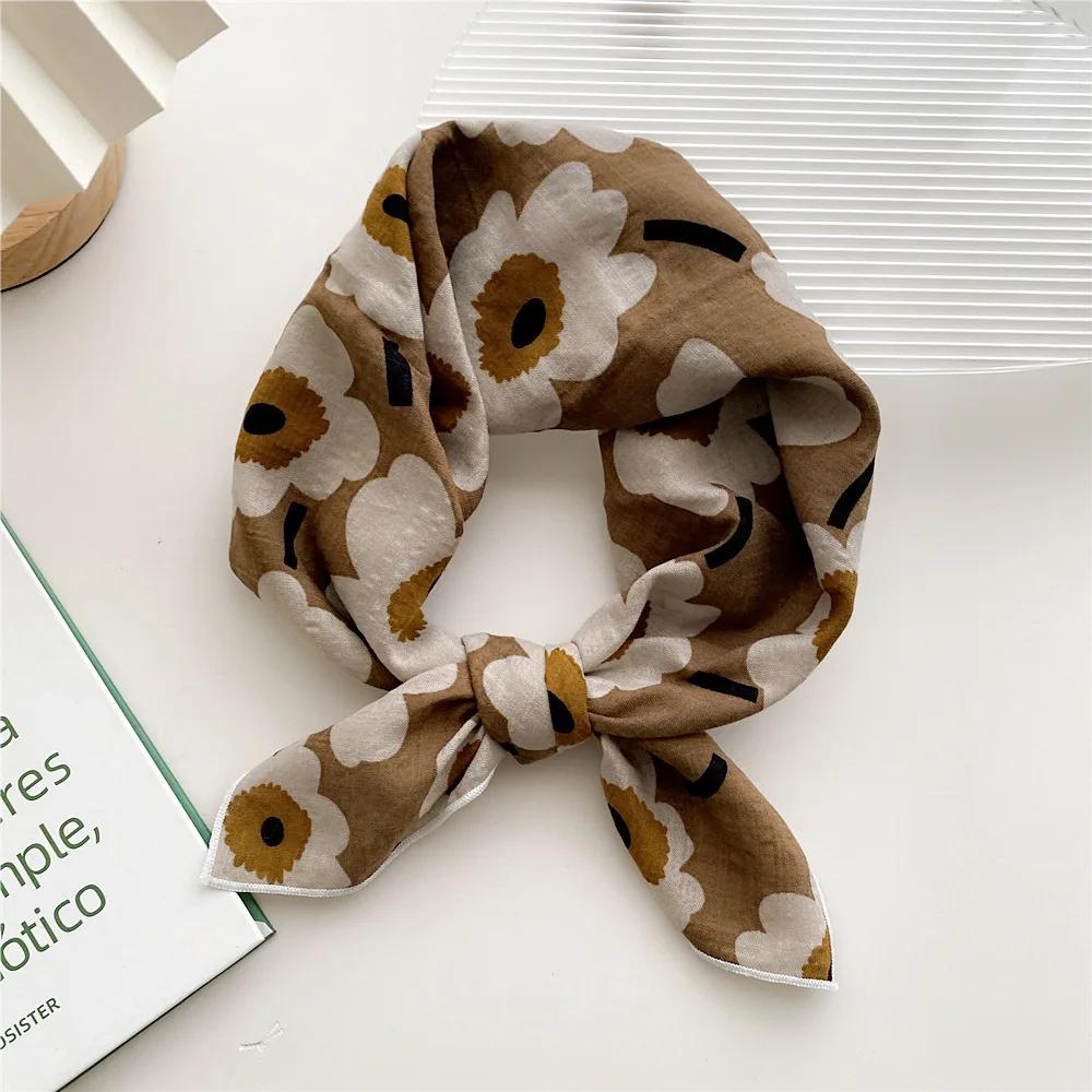 

55см Повязка на голову Laies Хлопково-льняной квадратный шарф Женский Корейский стиль Мода Весна Осень Новый стиль Элегантные шейные платки One Size