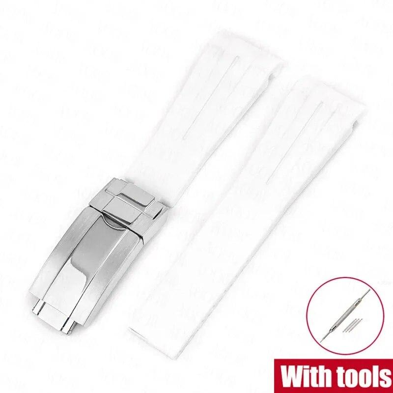 Rubber Watch Band Fit for Omega X Swatch Moonswatch 20mm Stainless Steel Folding Buckle Men Women Curved Replace Strap for Rolex