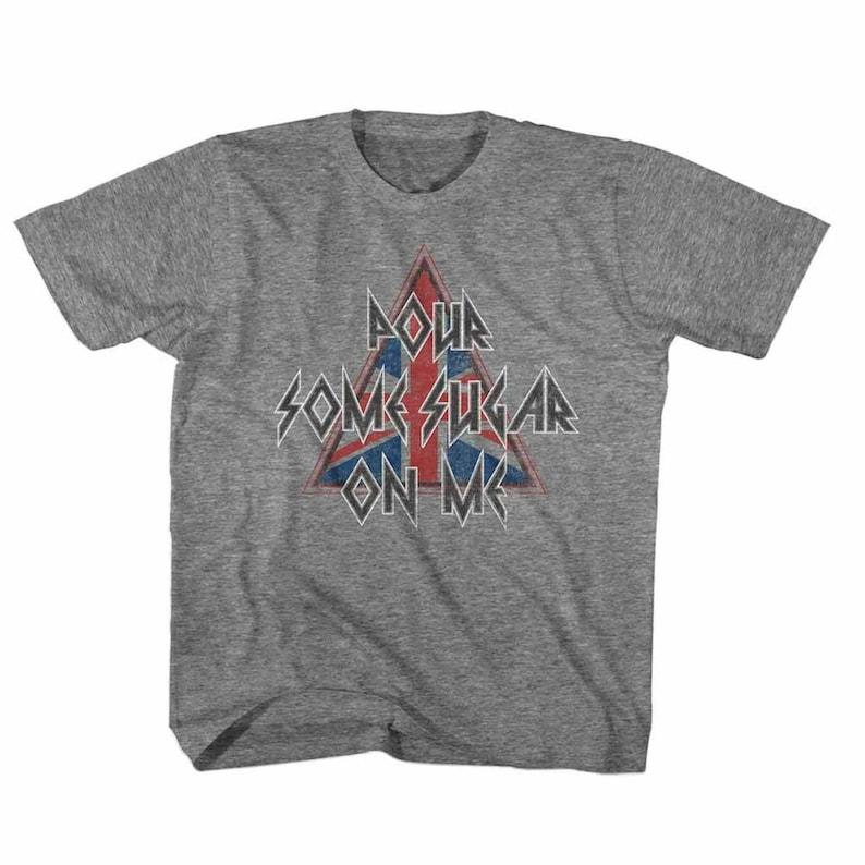 Def Leppard Pour Some Sugar On Me Triangle Heather Kids T-Shirt Youth Toddler 140