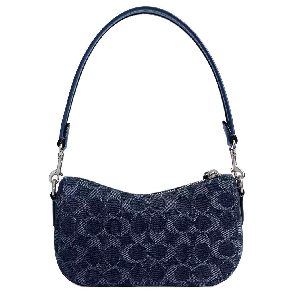 Coach Swinger 20 Logo Print Silver Hardware Signature Denim Handbag Small Women Handbag Deep-Blue CAN78-LHRHY