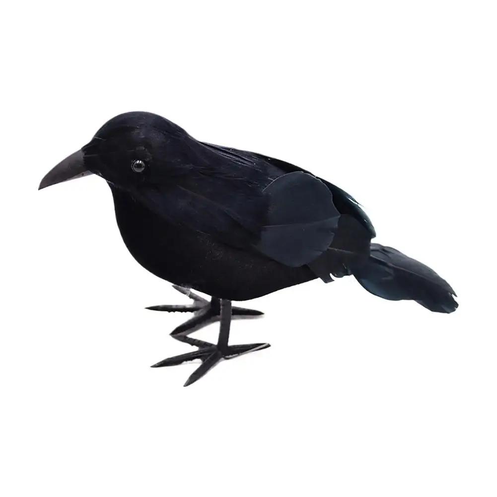 

18cmx9cmx5cm Black Crow Feather Simulation Halloween Prop Crow Ornament Horror Plucked Decoration Ghost Animal Festival H2K9 чёрный