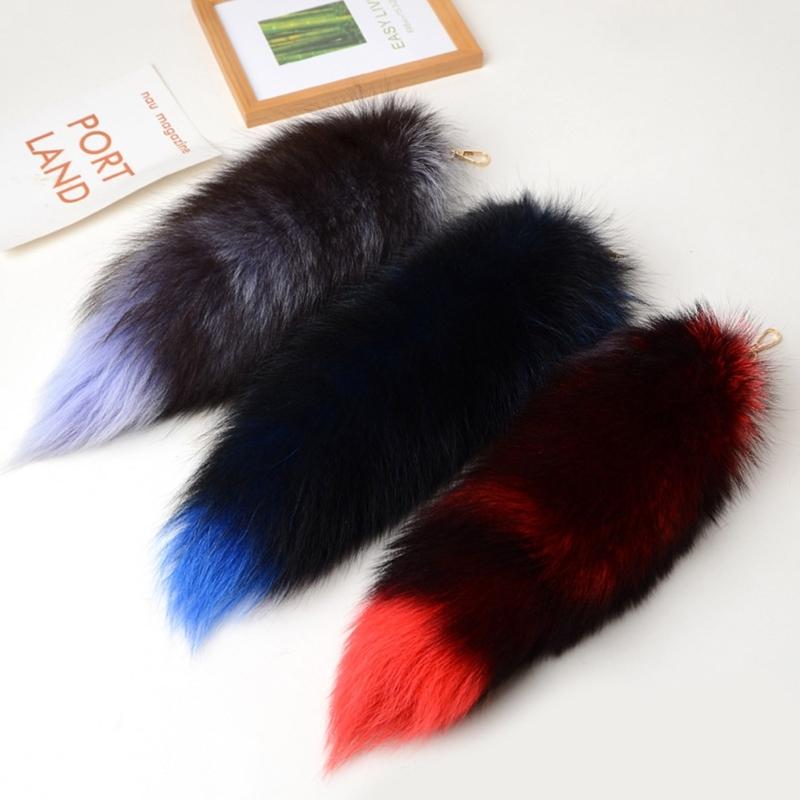 Plush-Fox Tail Keychain Furry Racoon Tail Keyring Keychain 28Cm Animal Tail Key-Pendant Pompoms Keyring Holder Bag-Decor