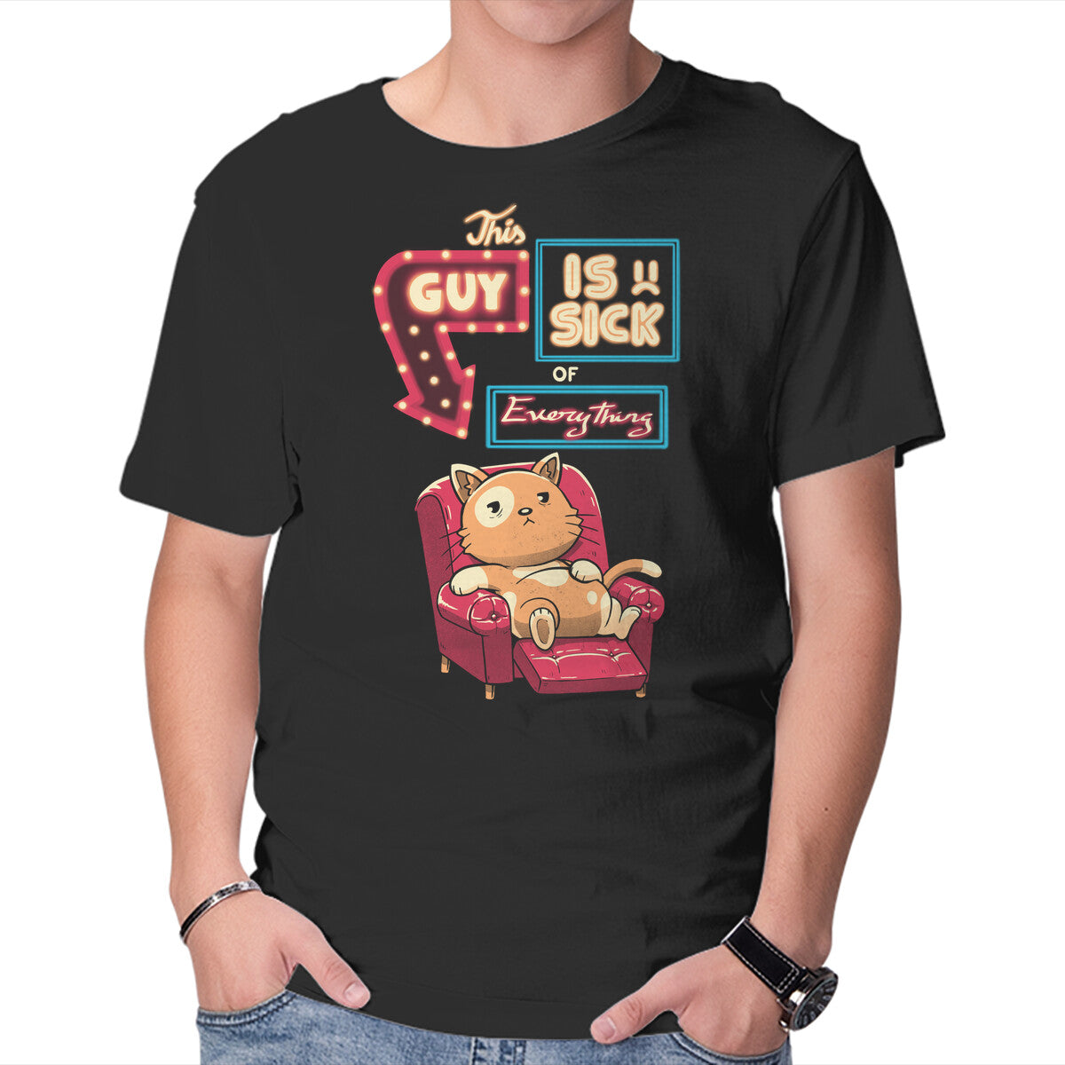 Unisex Crew Neck T-Shirt Sick Of Everything Graphic Short Sleeve Casual Tee XL
