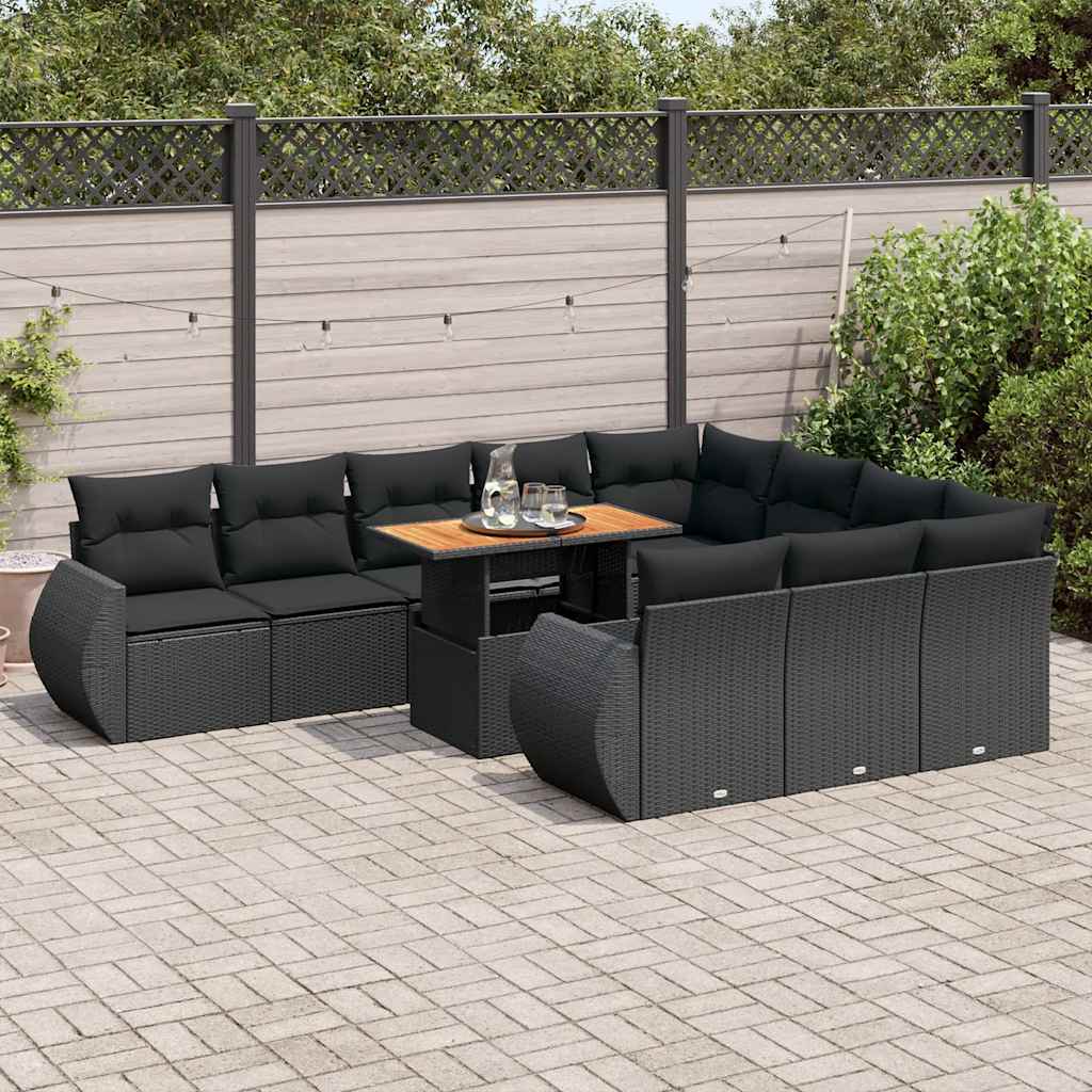 Vidaxl 11-Cz. Set da Giardino, Cuscini Rattan Nero Pe