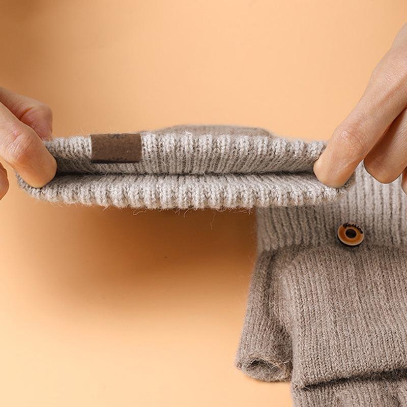 Half Finger Flip Gloves Knitted Winter Ladies Cute Fleece Outdoor Cold Warm Office Student Finger Gloves