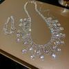 Diamond fringed earrings necklace dress wedding dress versatile exquisite collarbone chain high sense light luxury temperament jewelry