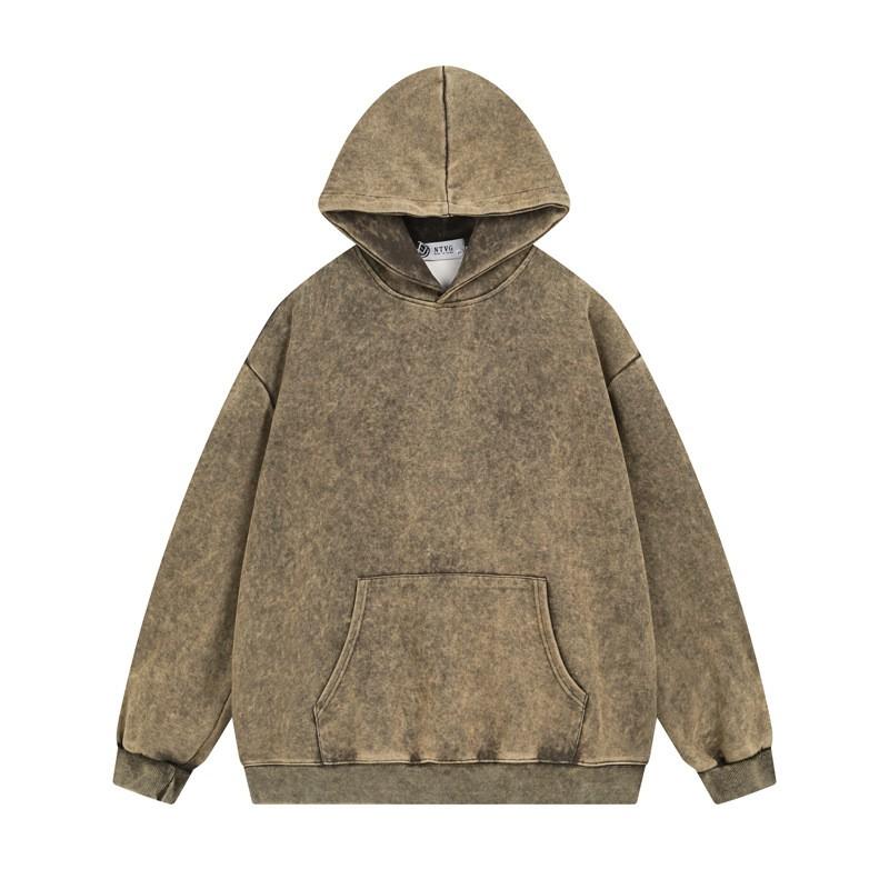 Oversized Washed Hoodie Men Women Streetwear Cotton Blend Heavyweight 450g Fleece Lined Loose Fit Winter Sweatshirt