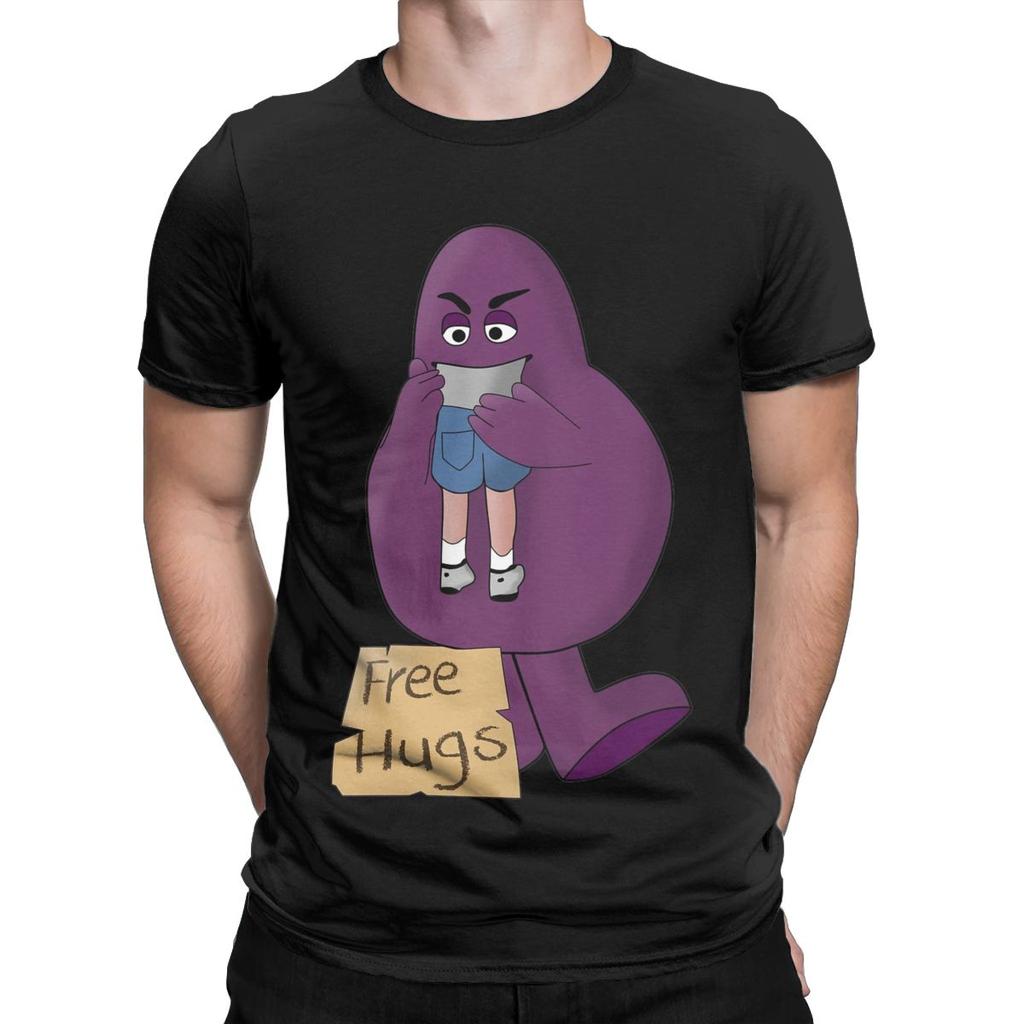 Hungry For Free Hugs From Grimace Men's T Shirts Novelty Tee Shirt Short Sleeve Crewneck T-Shirts Pure Cotton Gift Idea Clothes