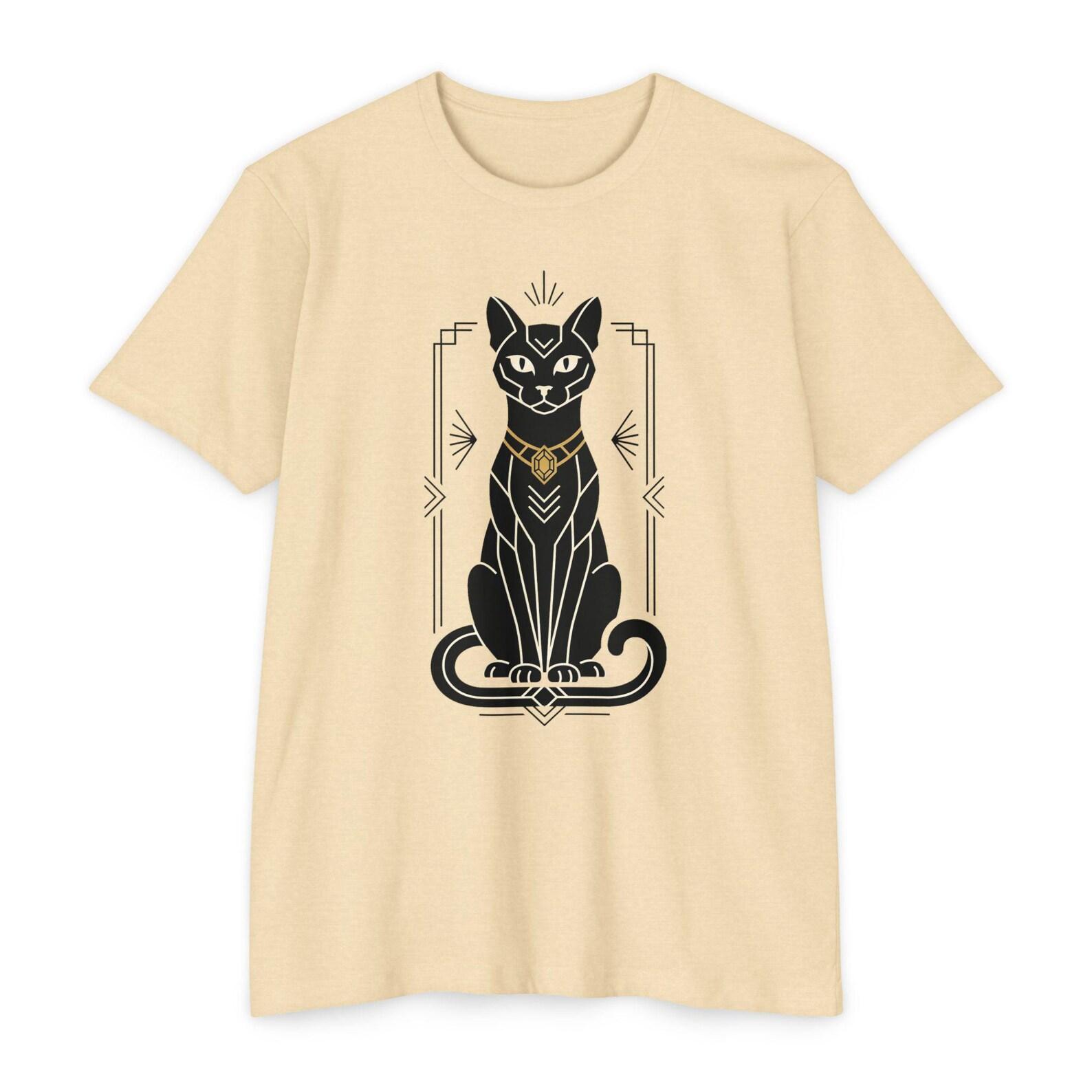 Black Cat T-Shirt Art Deco Egyptian Cat Illustration Mystic Witch Cat Lover Gift Graphic Tee S