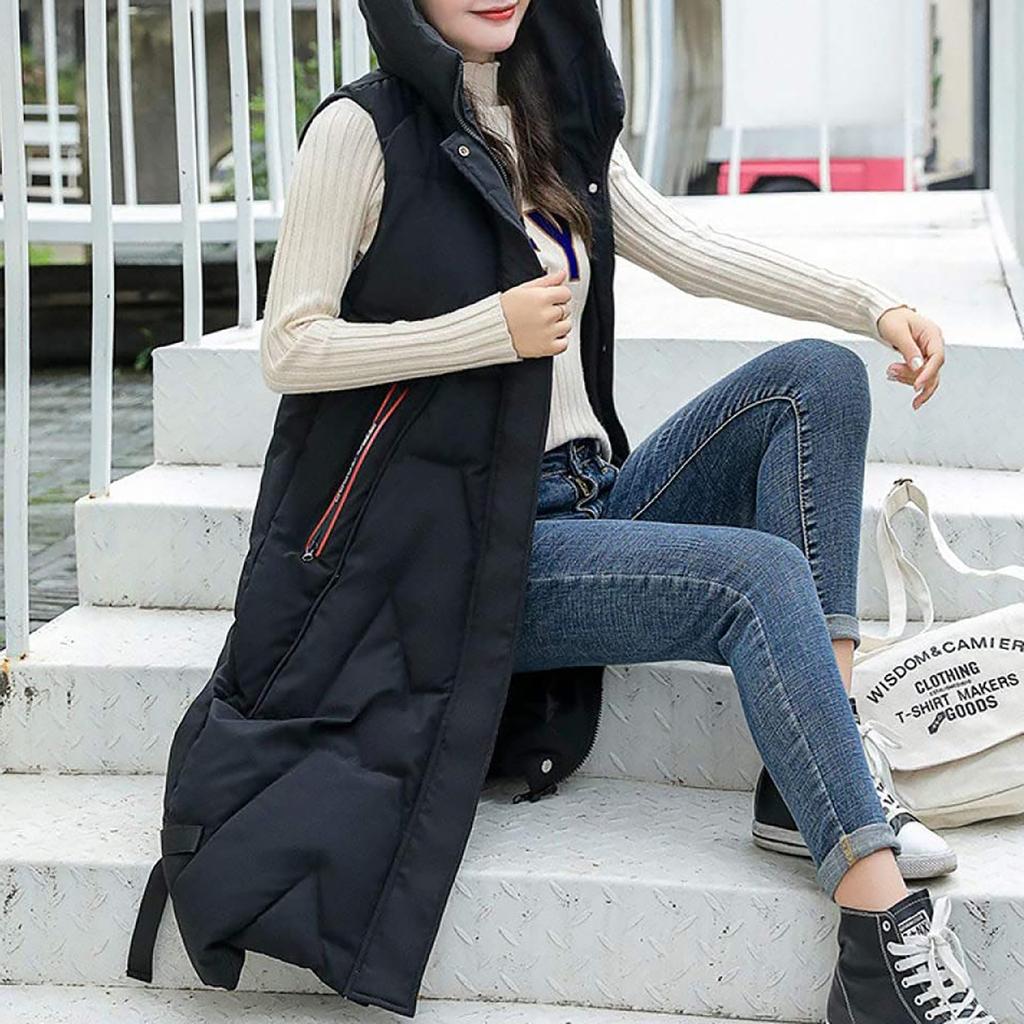 Women's Warm Down Hooded Lightweight Quilted Vest Loose Zip Gilet Outdoor