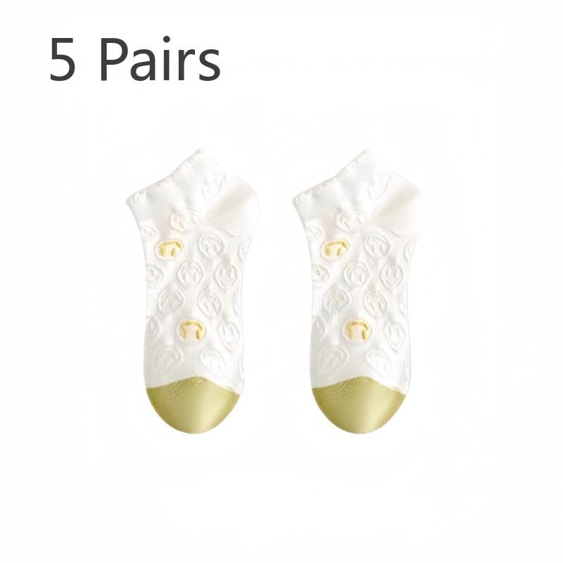 5 Pairs of Women's Summer Ultra Thin Anti Odor Breathable Pure Cotton Non Slip Heel Socks