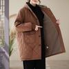 Women's Mid-Length Quilted Cotton Jacket with Hood – Warm Lambswool, Available in Orange-Red, Coffee-Green, Black