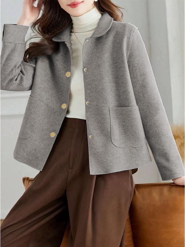 Evropský a americký dámský oboustranný vlněný kabát s klopovým límcem a kovovými knoflíky, dlouhý rukáv, krátký styl, kolekce 2025.