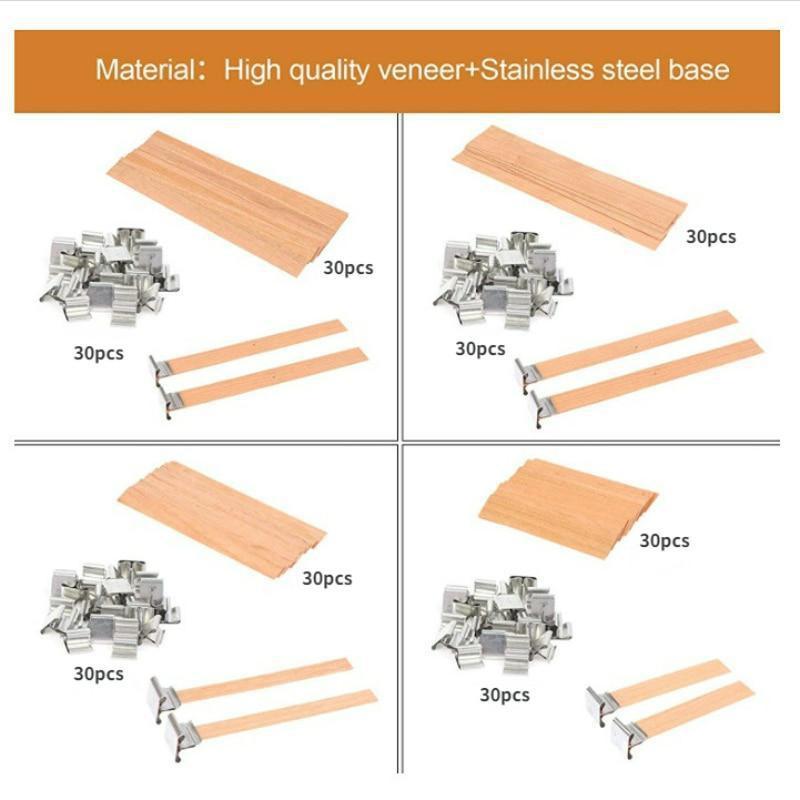 30 Pcs Candles Making Supplies Kit DIY Wooden Wicks Cores with Iron Base