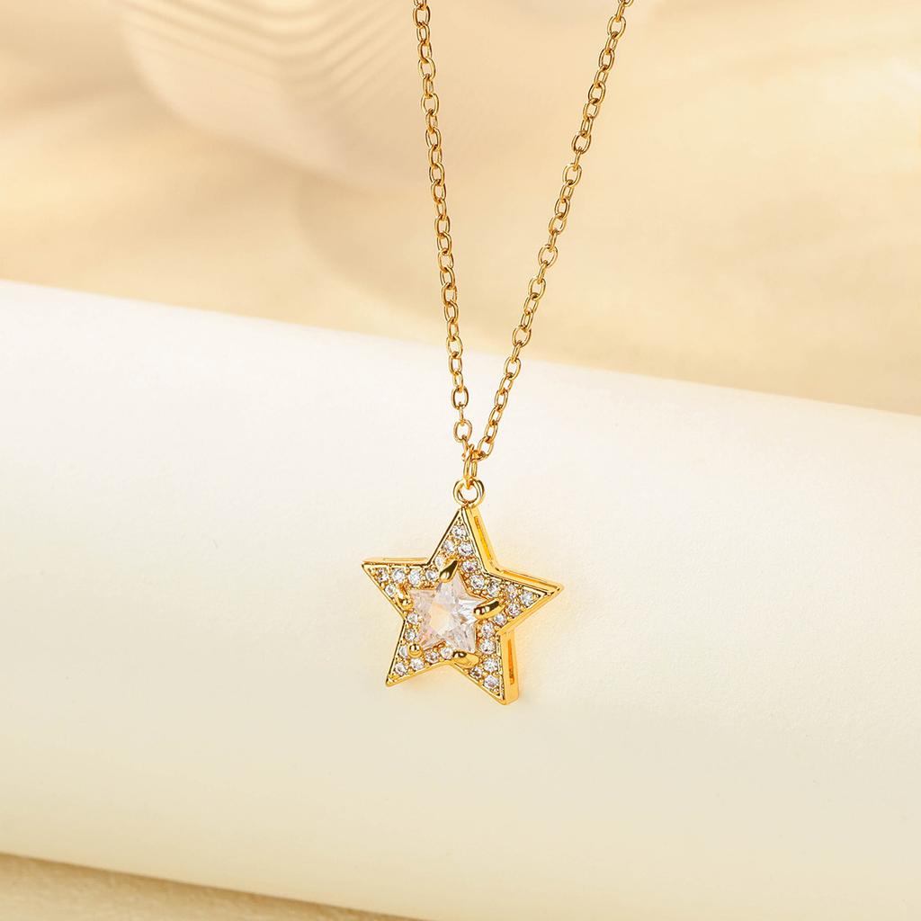 Zircon Stars Necklaces For Women Gold Color Stainless Steel Crystal Star Pendant Necklace Wedding Aesthetic Fashion Jewelry Gift