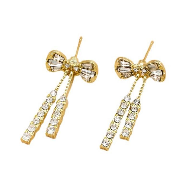 Sparkling Bowknot Earrings Fashion Ear Jewelry Ear Drops Alloy Texture Pendant Earrings Unique Ear Studs for Women Girl 1