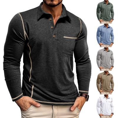 Herren Farbblockiertes Vielseitiges Langarmshirt Retro T-Shirt Unterhemd