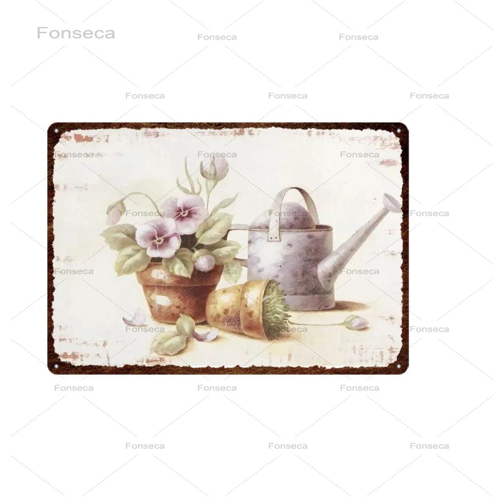 Vintage Flowers Metal Sign Garden Floral Retro Tin Plaques Home Decoration Wall Art Iron Painting 20X30Cm