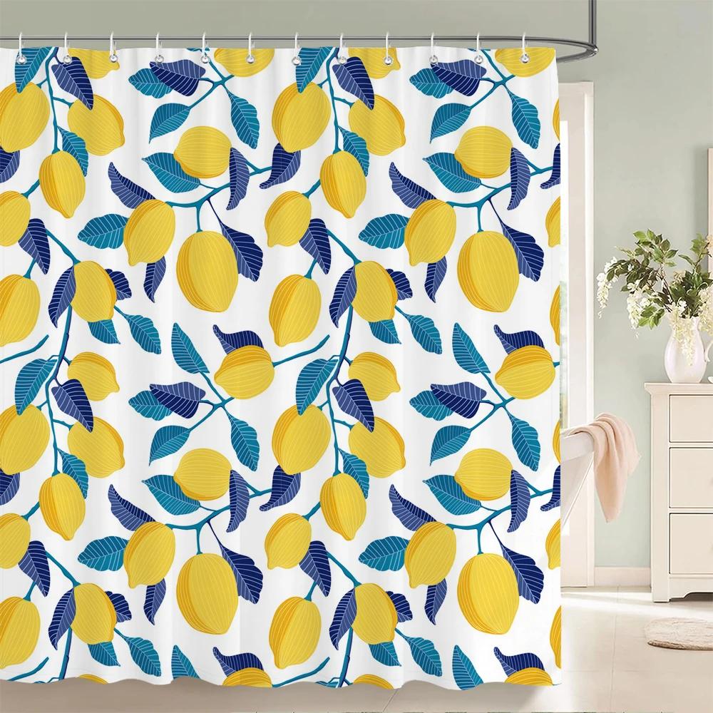 Modern Fresh Fruit lemon Bath Curtain Waterproof Fabric Shower Curtain With 12 Hooks Bathtub Screen for Bathroom Home Decorate