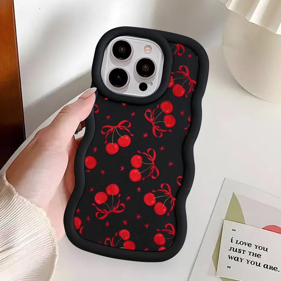 Soft Phone Cover Case for iPhone 15 Plus XR 14 13 11 16 Pro Max 8 17 Air 12 Red Lovely Cherry