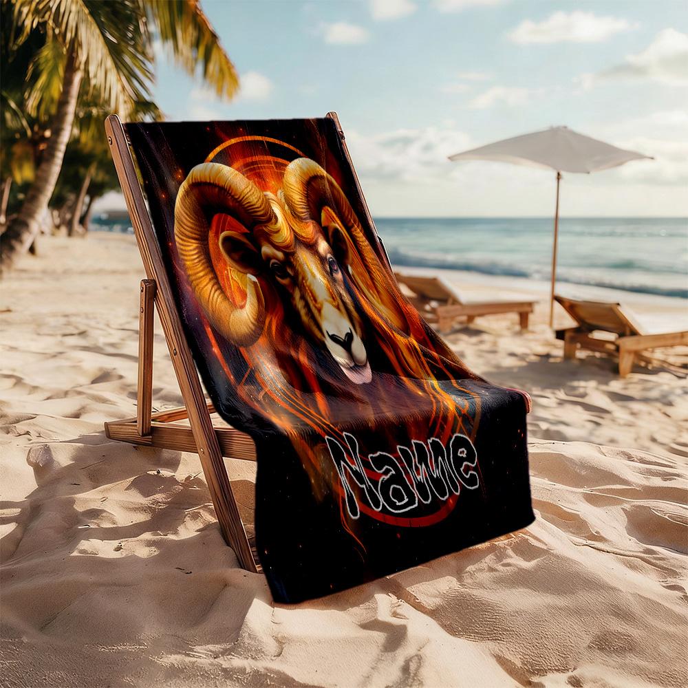 Aries Zodiac Portrait Customizable Name Beach Towel Super Soft Microfiber Quickdry Fabric Suitable for Swimming Gym Camping Yoga Vacation