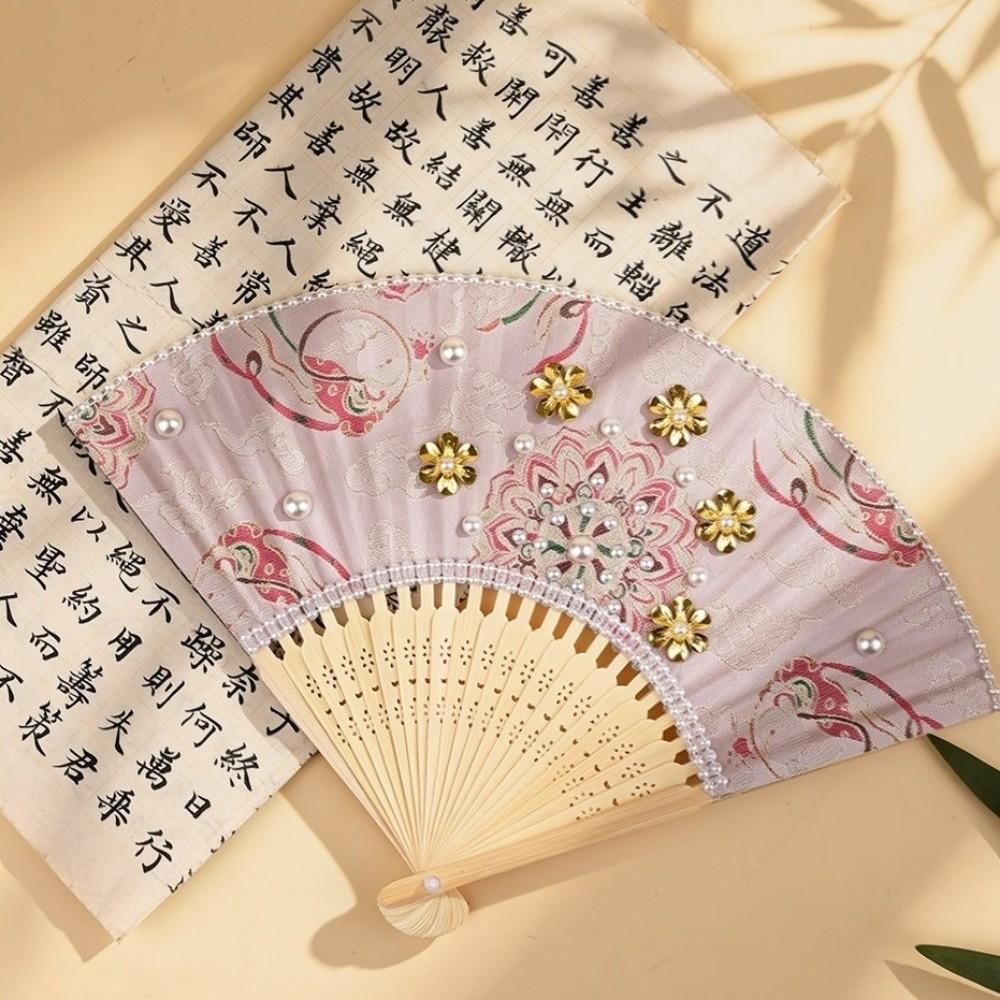 Portable Pearl Folding Fan Butterfly Handmade Fan Vintage Decorative Fan  Home Ornament