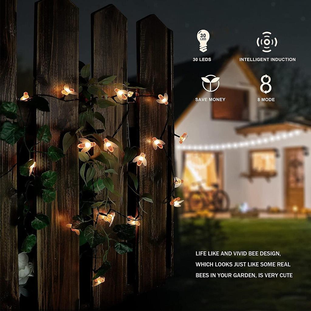 Led Bee String Simulation Light String 1.5-12m 8 Mode Outdoor Courtyard Garden Fence Party Christmas New Year Wedding Decoration
