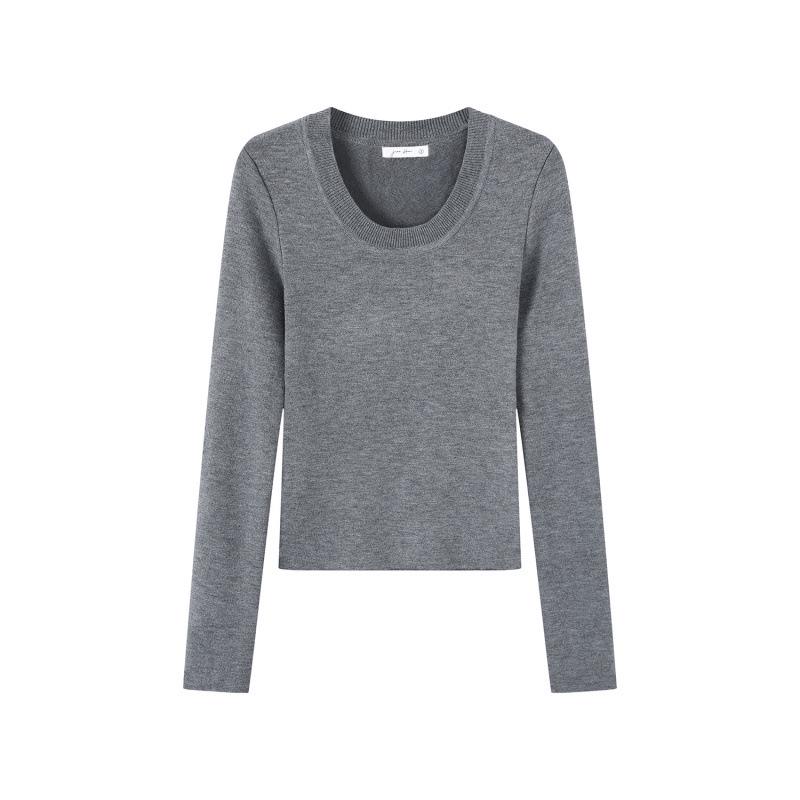 Korean European Style Women's Autumn/Winter Velvet Knit Round Neck Long Sleeve Base Layer, Unique 2025 Design.