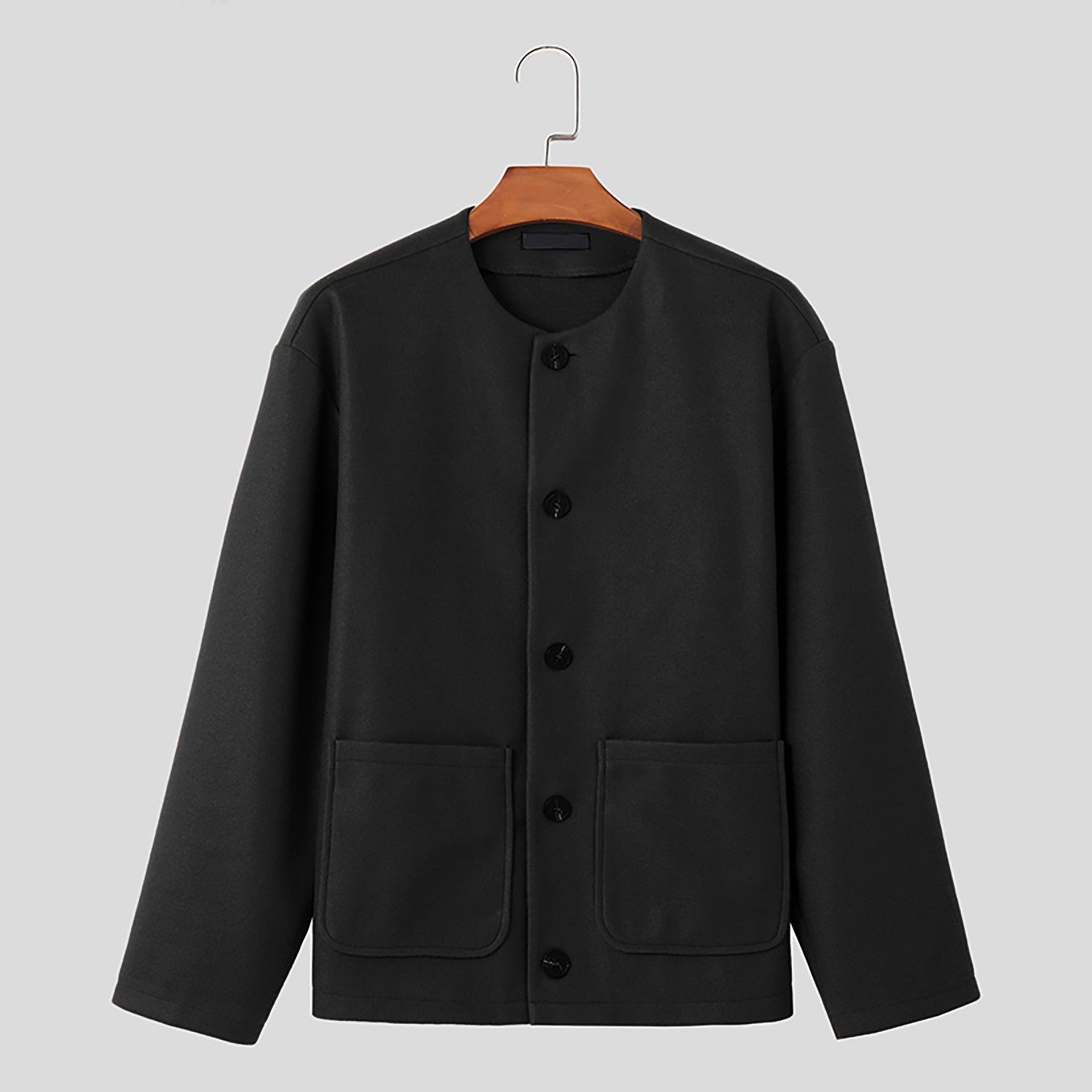 

Men s Casual Brown Loose Fit Button Front Coat with Stand Collar and Side Pockets S чорний