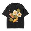 Koi Karpfen Fisch Japanische T-Shirts Gewaschen Kurzarm Harajuku T-Shirts Vintage Herren Damen Streetwear Bedrucktes T-Shirt