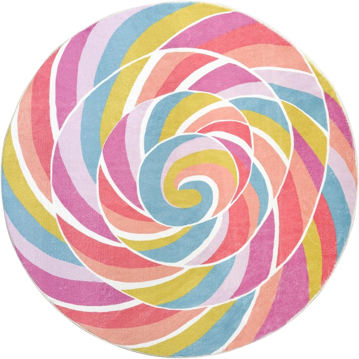 

Round Carpet Living Room Bedroom Carpets Rainbow Lollipop Bedside Foot Mat Fluffy Soft Rug Home Decoration Rugs Alfombras Diameter 80cm