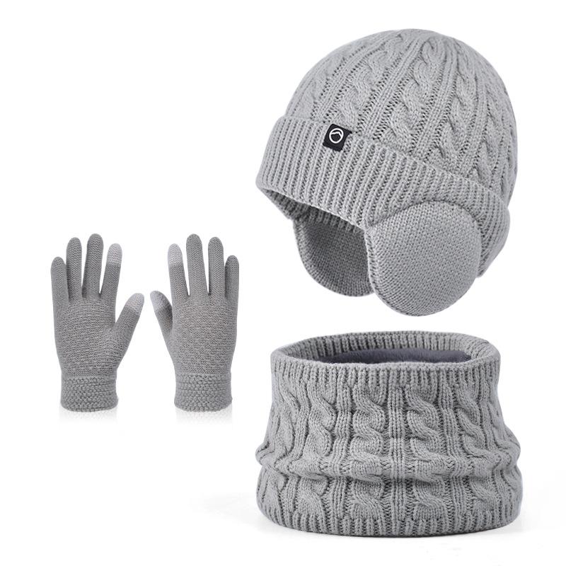 Winter Plush Thick Children's Hat, Scarf Gloves, Three Piece Set, Men's and Women's Outdoor Windproof Ear Protection, Warm Knitted Hat