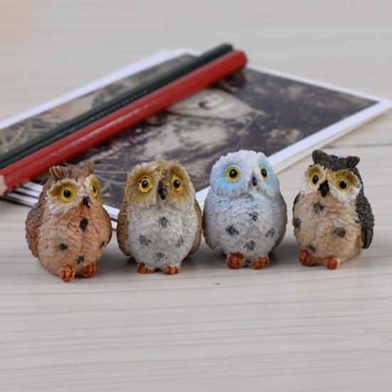 Mini Sova Soška Pryskyřice Ručně Malovaná Sova Ozdoba Miniaturní Zvířecí Figurka pro DIY Mikro Krajinu Bonsaj Vílí Zahrada Dekorace