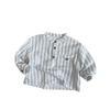 Unisex Kids Casual Vertical Striped Plaid Stand Collar Long Sleeve Children Shirt