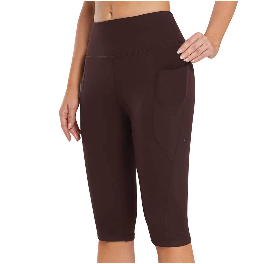 2025 Summer Women's Solid Color Pocket Yoga Capri Pants