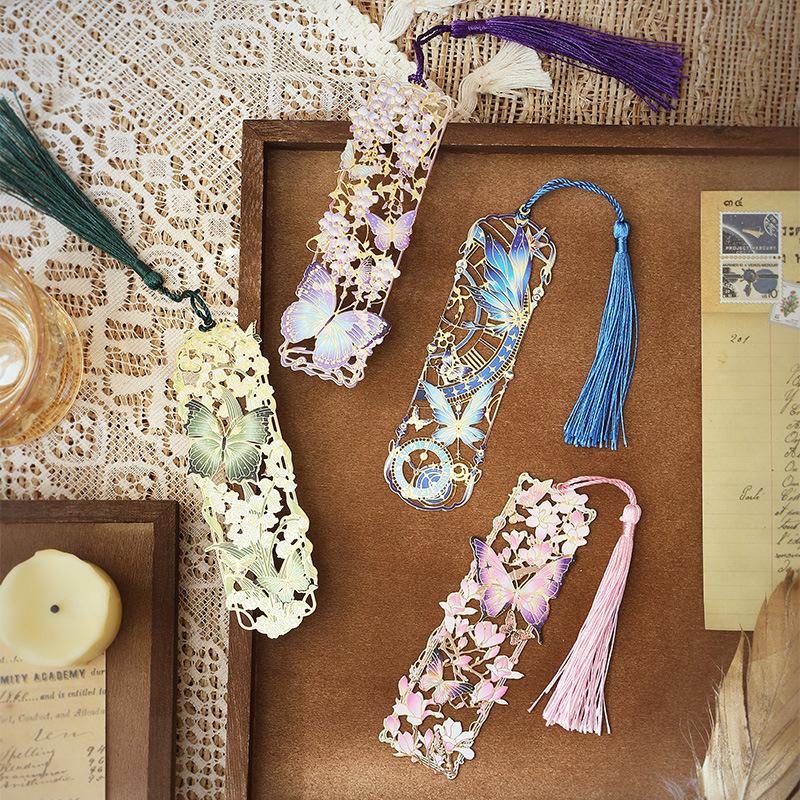 Chinese Style Tassel Hollow Butterfly Metal Bookmark Gift Reading Page Clip Bookmarks Books For Students Teachers Accessories