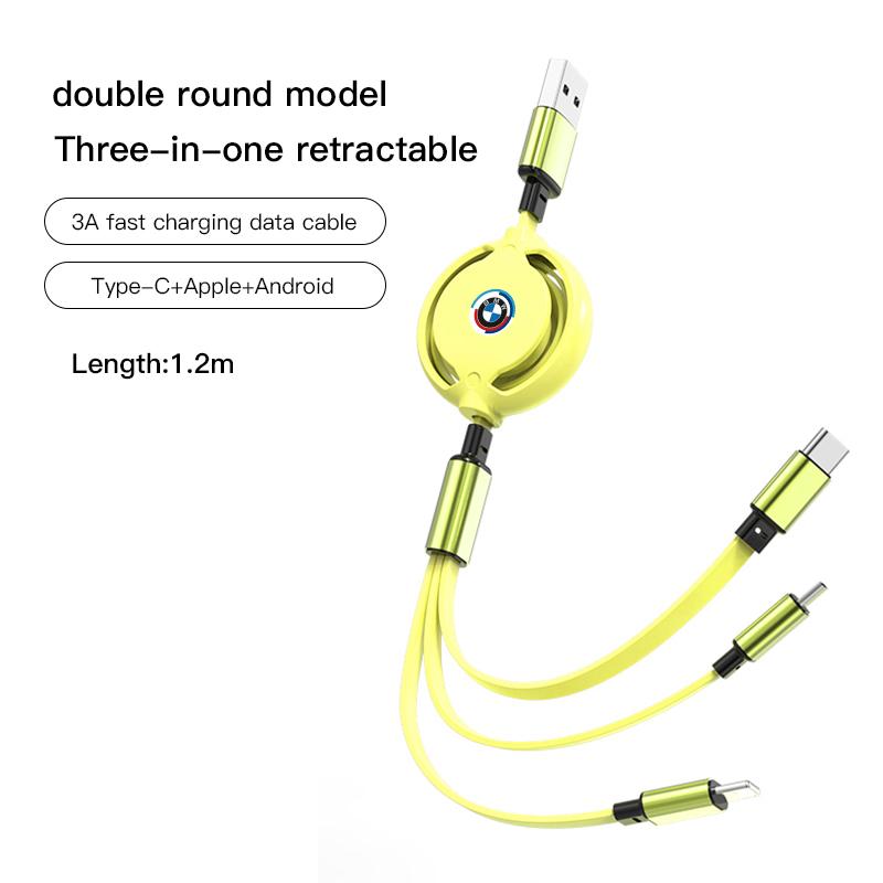 BMW Car Three-in-one Data Cable Retractable Charging Cable stickers For X6 G20 G05 G11 E30 M X3 X1 X2 E34 X4 X5 E62 E93 G30 E48 JG4