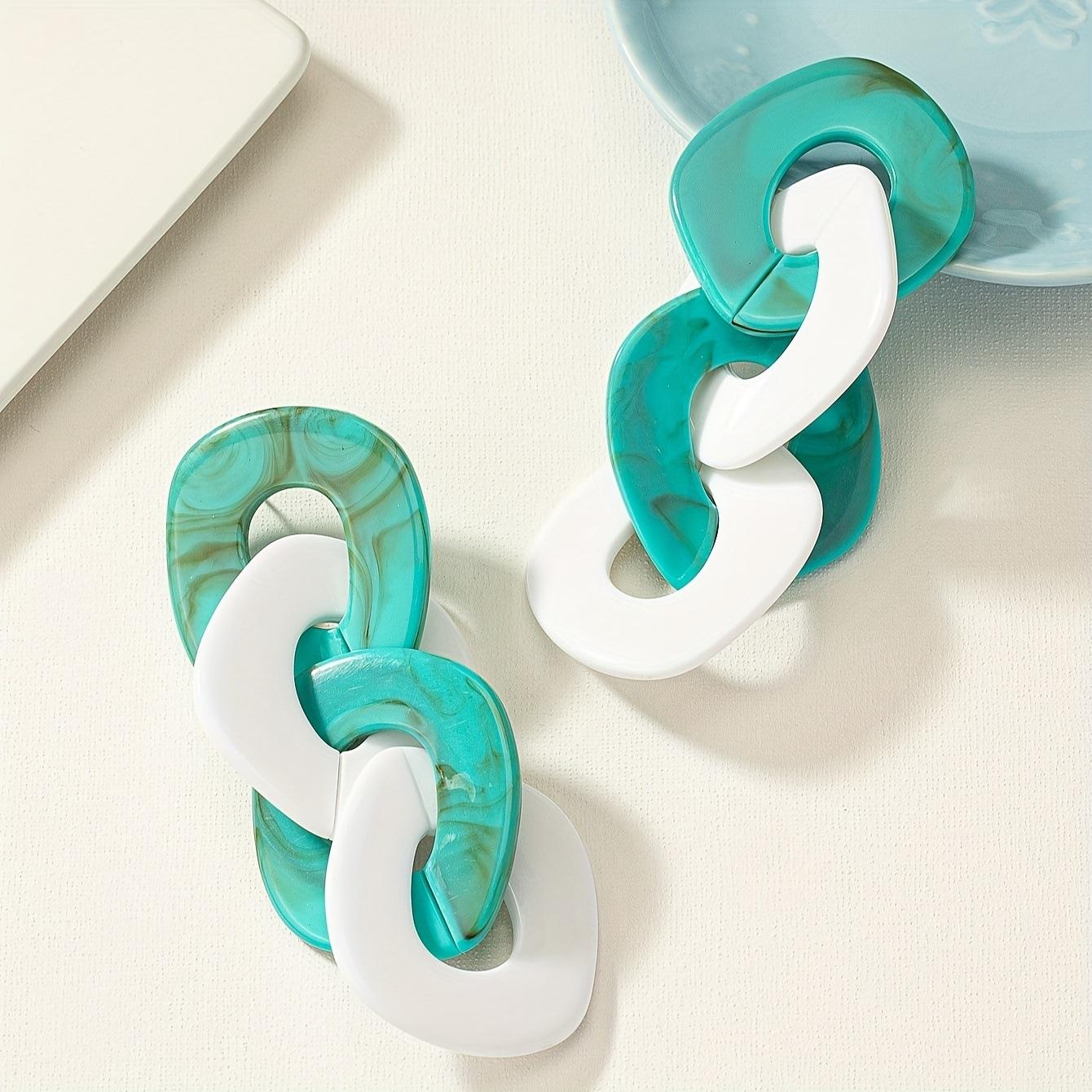 

A pair of multi-color atmospheric acrylic marble pattern chain stud earrings women s party party vacation travel leisure смарагдовий