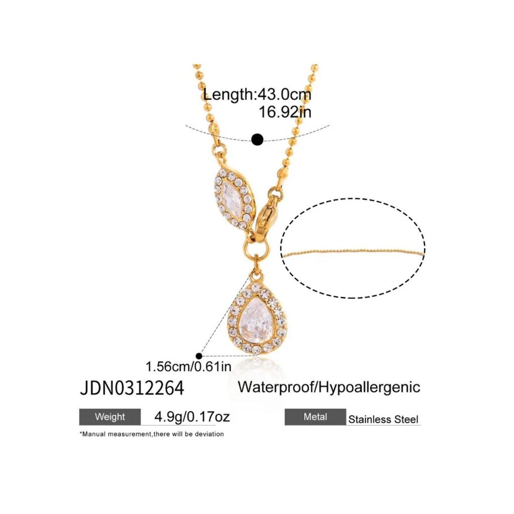 Classic Oval Zircon Pendant Necklace for Women 18K Gold PVD Plated Stainless Steel Snake Chain Necklace Fashion Jewelry