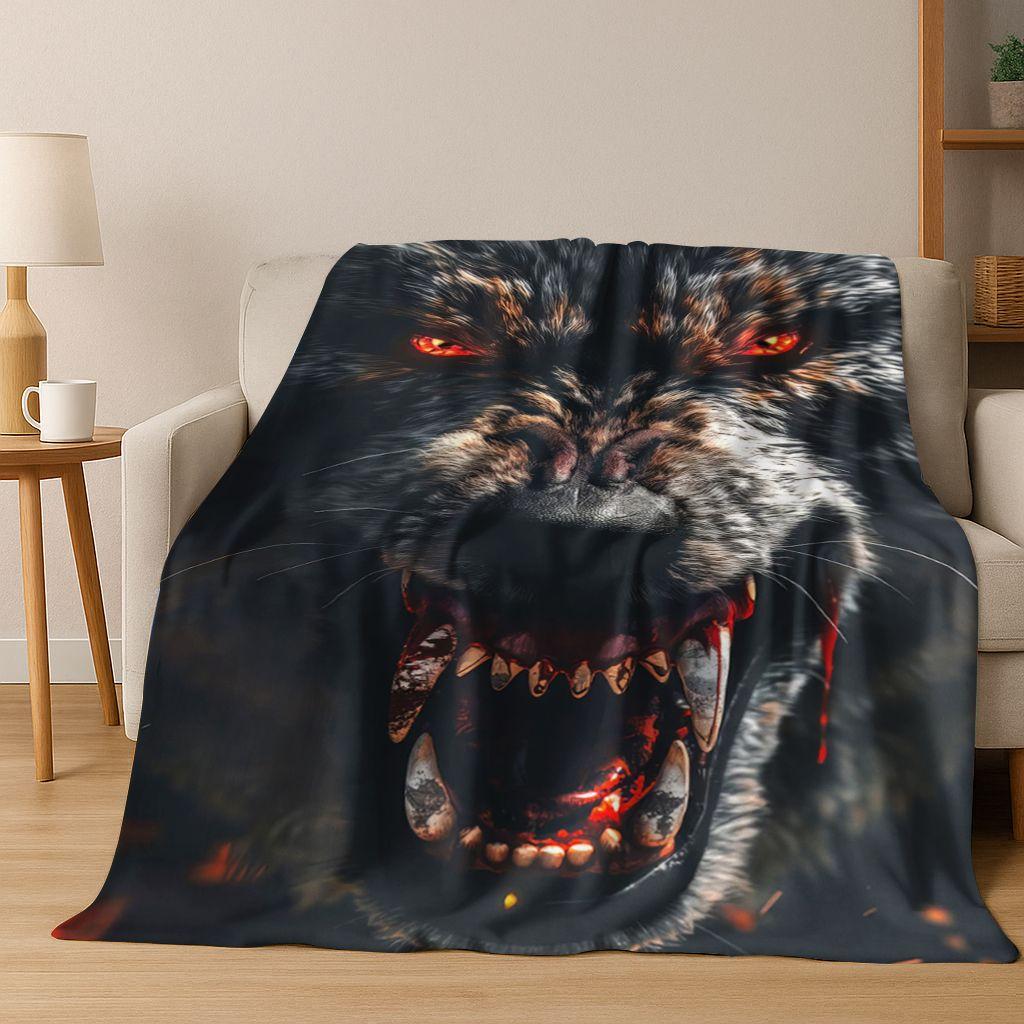 Norse Mythology Fenrir Wolf Beast Cartoon Flannel Blanket,Cozy Soft Throw Blanket for Home Bedroom Bed Sofa Picnic Cover Kids