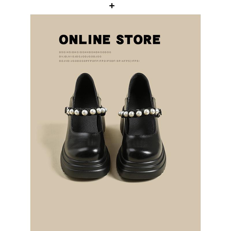 Mary Jane fashion small leather shoes women's new thick-soled inner height increase one pedal one-button single shoes