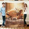 Highland Cow and Daisy Flannel Blanket Soft Cozy Throws Napping Travel Use