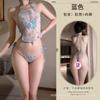 Sexy Pajamas Sexy Three-point Butterfly Embroidered Belly Pocket Transparent Lace-up Top Panties Couple Flirting Underwear