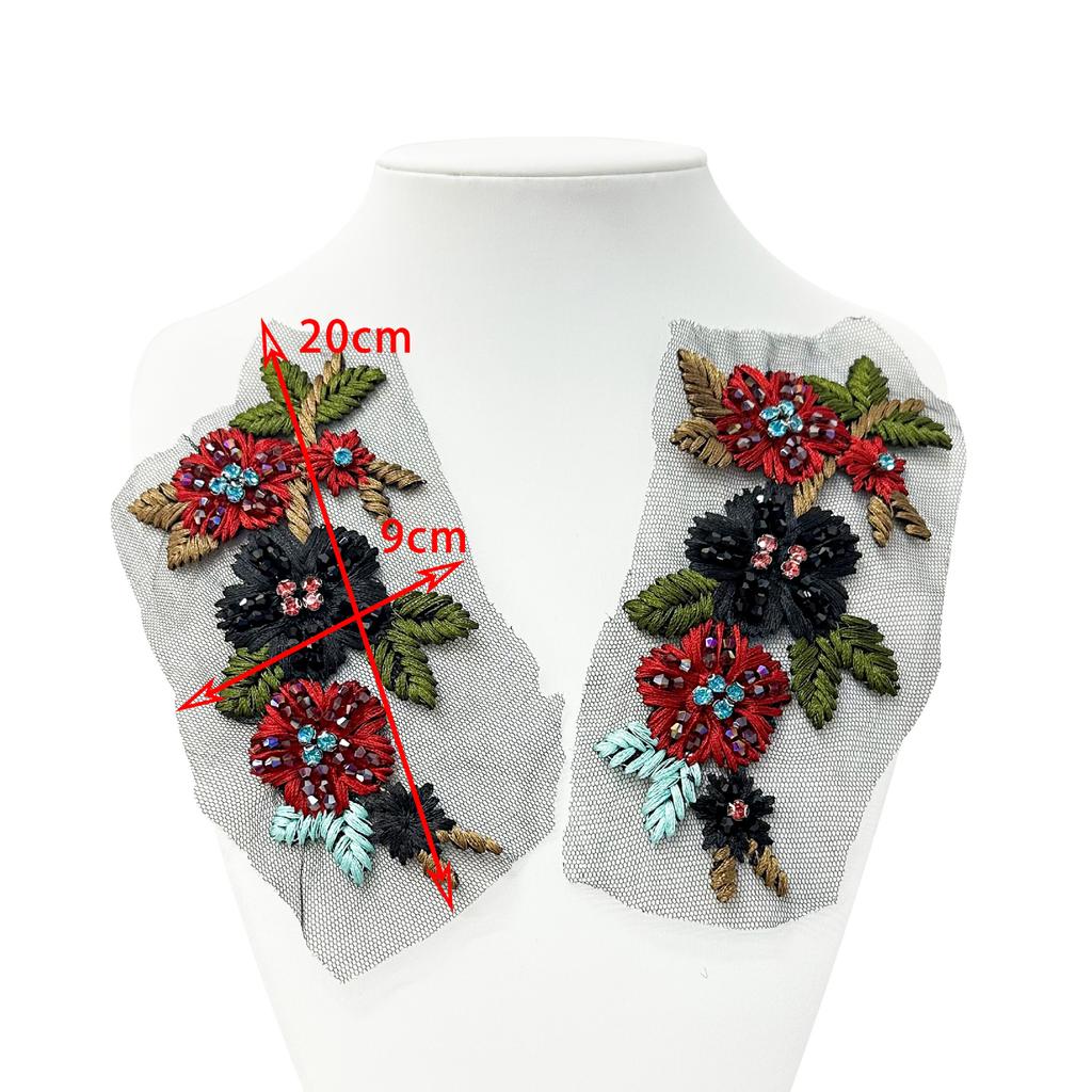 Ethnic Style Hand-Sewn Mesh Yarn Beads Crystal Flowers Hand-Embroidered Applique Clothing Accessories Decorative Cloth Stickers Accessories