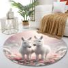 "White Donkeys in Romantic Floral Meadow" Print round rug, living room, bedroom, playroom carpet, non slip floor mat, gift