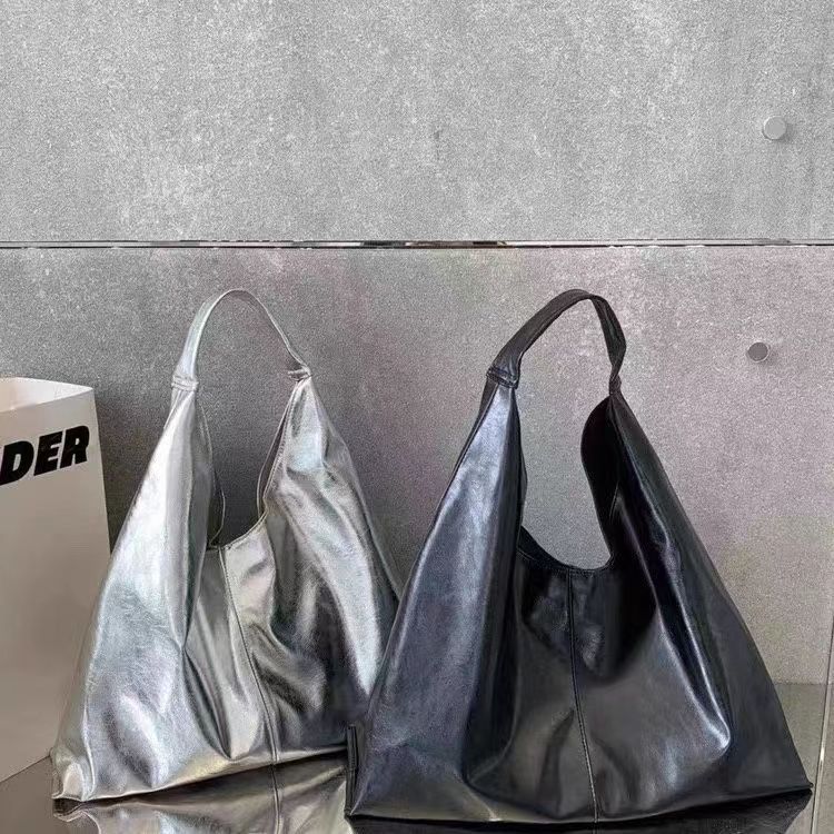 Große Einkaufstasche Korean Fashion Soft PU Patchwork Schwarz Silber Schultertasche Geldbörsen und Handtaschen Designer