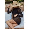 Long Sleeve Round Neck Mesh See-through Cover Up Sexy Bikini Swimsuit Beach Cover Up Women's Clothing