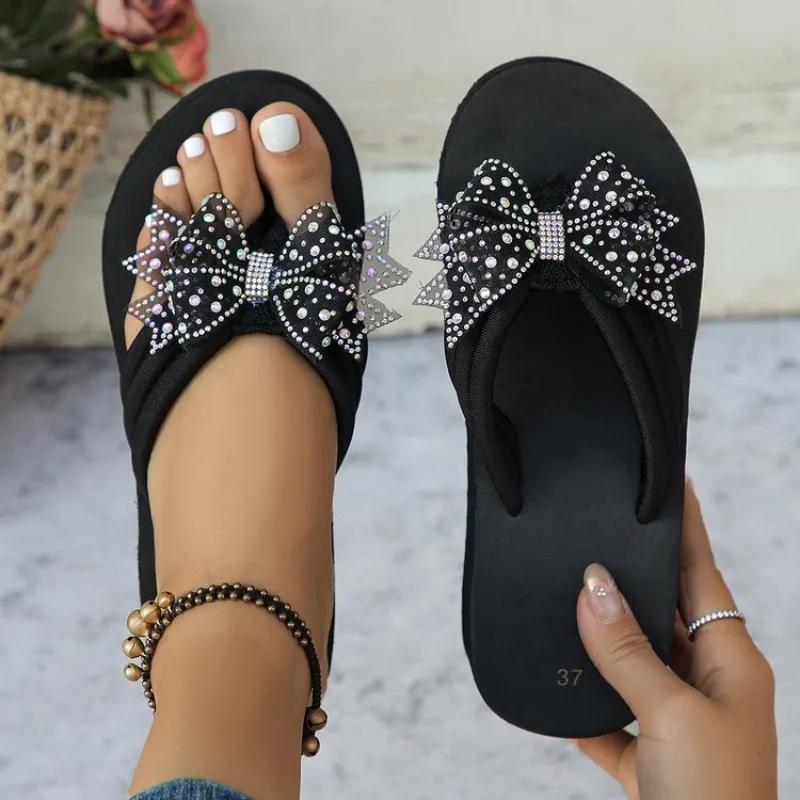 Womens Designer Sandals Women Sandals Fashionable Bow Decoration Cute New Pattern Flip Flop Wedge Summer Casual Sandals