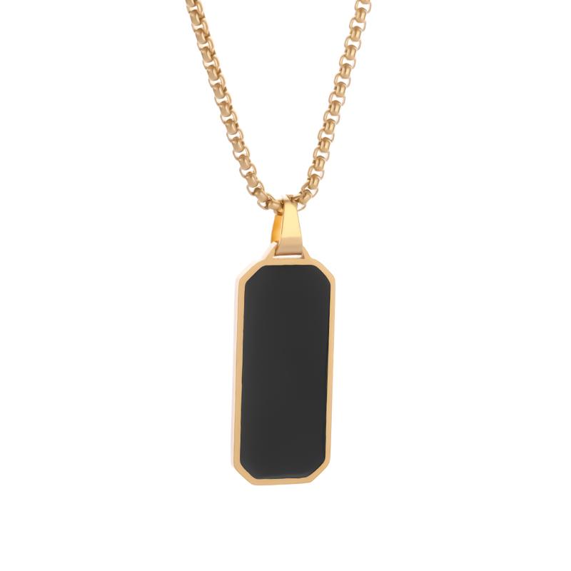 Stainless Steel Glossy Rectangular Black Pendant Necklace for Men Women Personalized Fashion Casual Party Jewelry